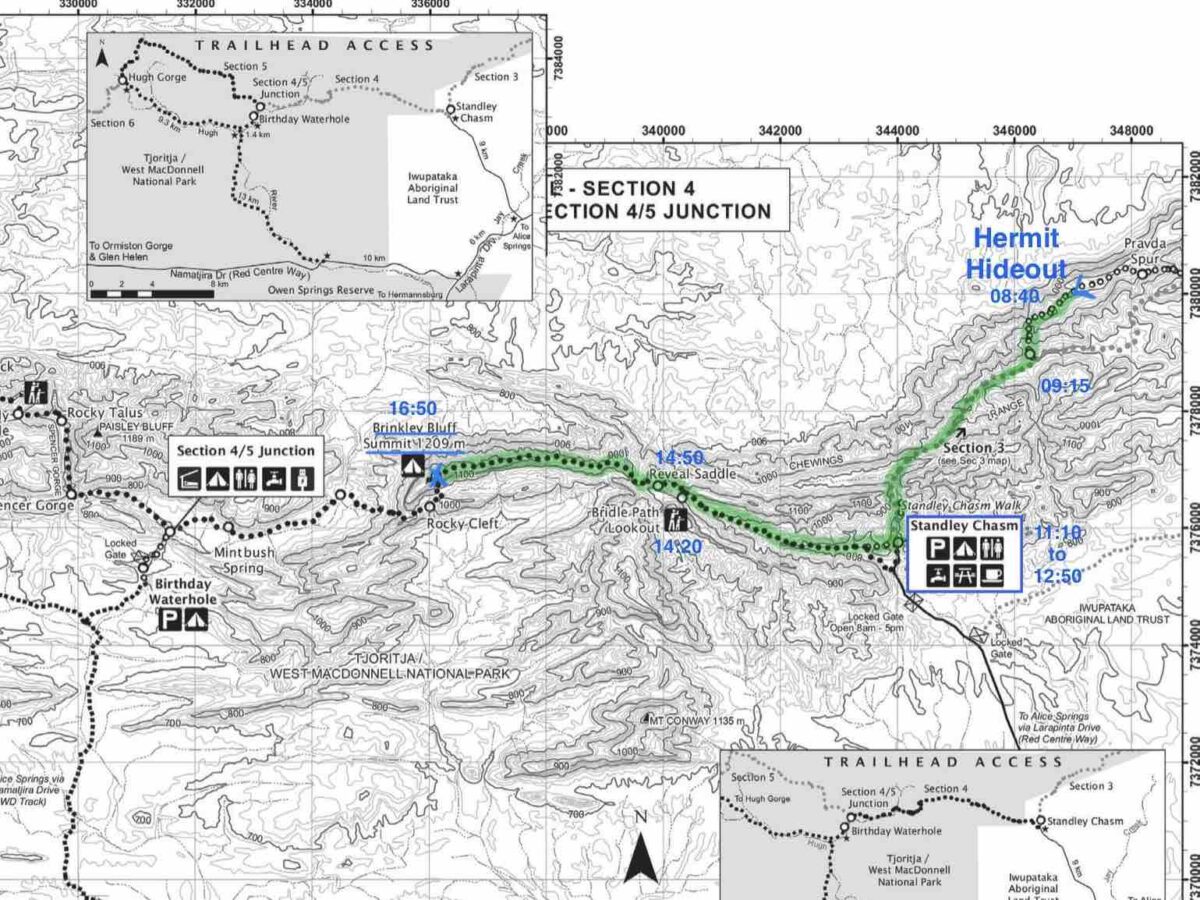 Larapinta Trail Map 2 – Hermit Hideout, Standley Chasm, Brinkley Bluff