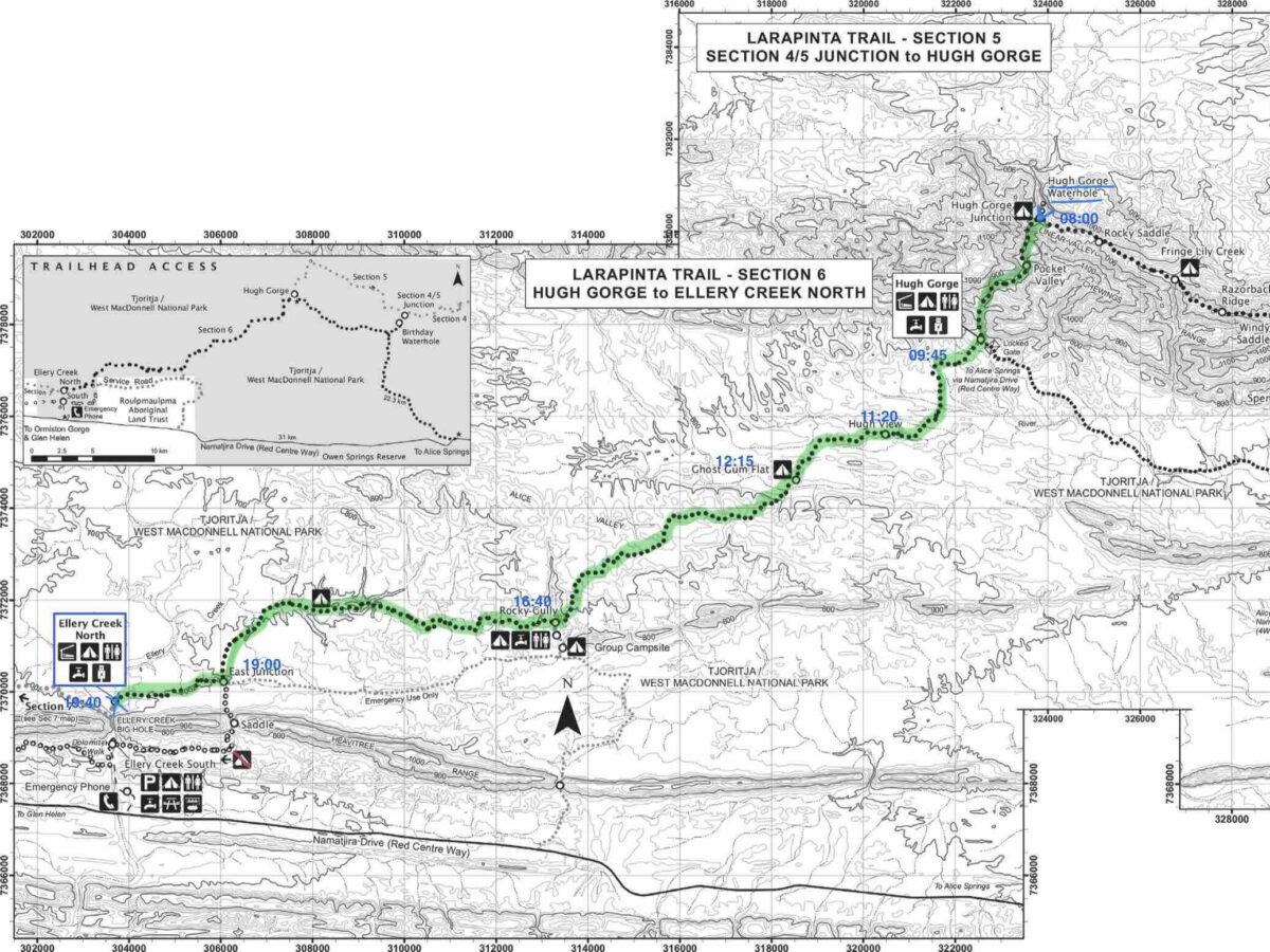 Larapinta Trail Map 4 – Hugh Gorge, Ghost Gum Flat, Rocky Gully, Ellery Creek Big Hole