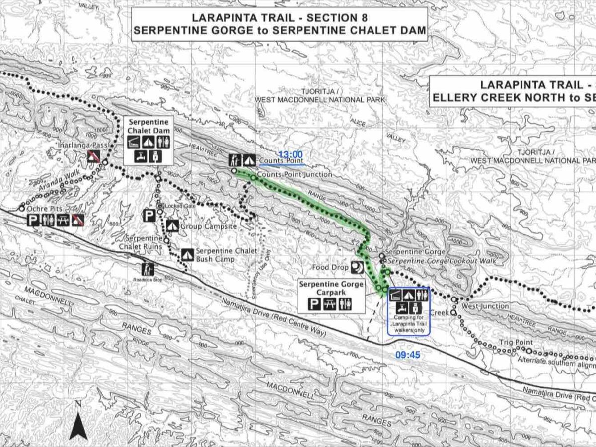 Larapinta Trail Map 6 – Serpentine gorge, Counts Point