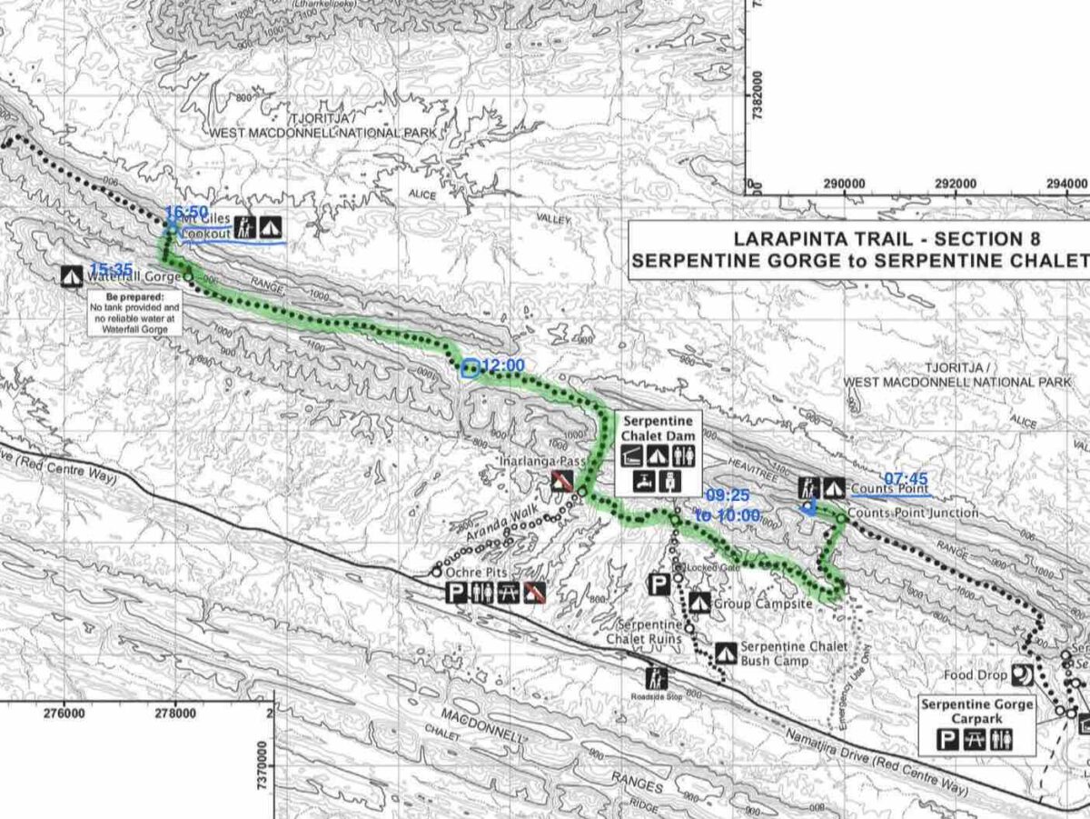 Larapinta Trail Map 7 – Counts Point, Serpentine Chalet Dam, Inarlinga Pass, Mt Giles Lookout