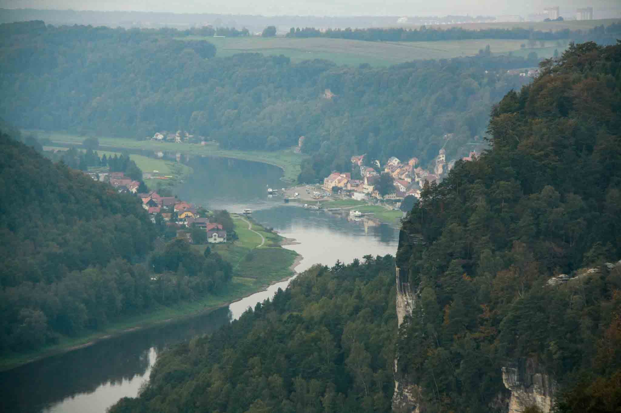 day 2 - overlooking town of whelen on the elbe river on the way to bastei bridge