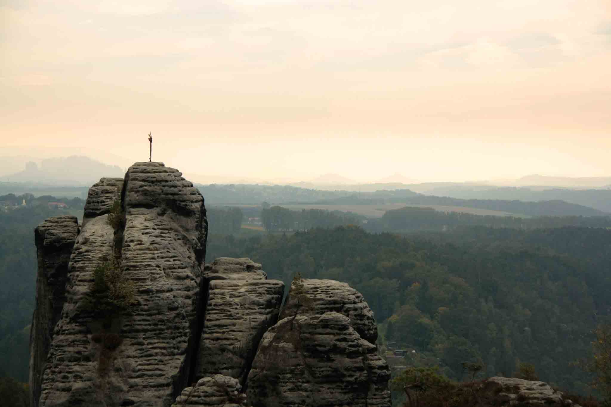 day 2 - Bastei Brücke, a cross on a rock pillar