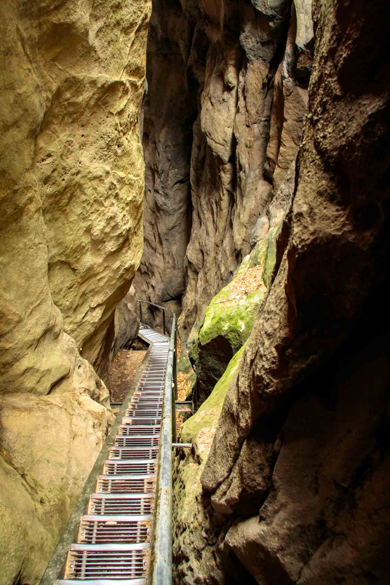day 2 - lehrpfad hohenstein, metal stairs in a chasm