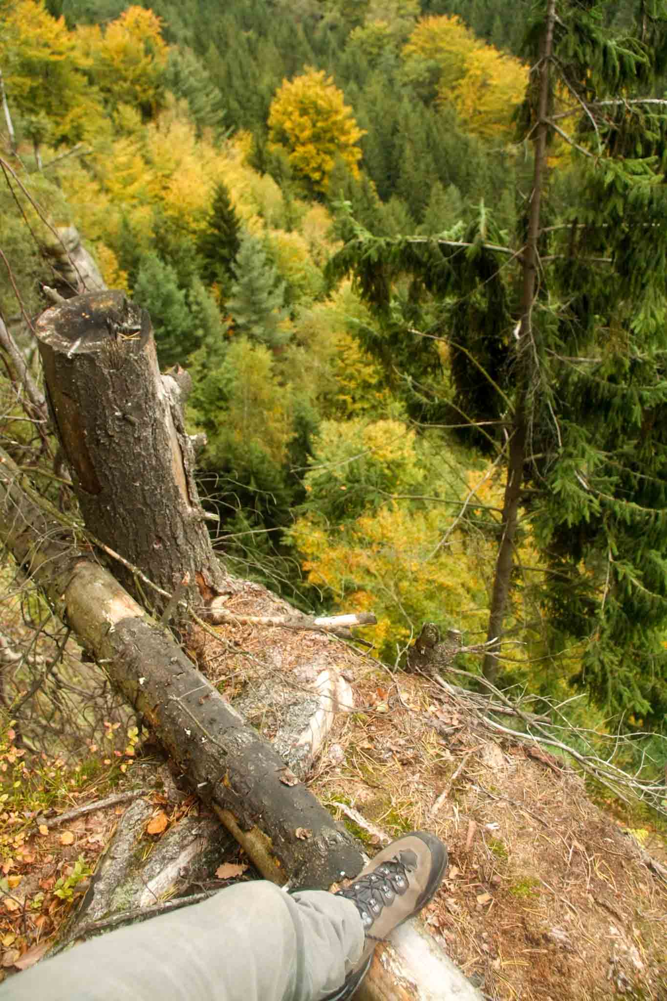 Malerweg Day 3 — boot step on edge of cliff over the forrest